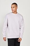 Erkek Lila Oversize Fit Bol Kesim Pamuklu Içi Polarlı 3 Iplik Bisiklet Yaka Sweatshirt