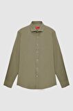 Slim Fit Haki Italyan Yaka Dar Kesim Klasik Kravatlık Uzun Kollu Kolay Ütülenebilir Nefes 2HF02ORT5185