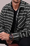 Antrasit Beyaz Çizgili Oversize Erkek Gömlek
