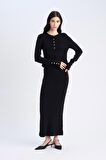 Fitted Bisiklet Yaka Basic Düz Siyah Triko Kazak