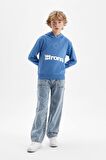 DeFacto Erkek Çocuk Mavi Yazı Baskılı Cepli Kapüşonlu Okul Sweatshirt C7558A824AUBE127
