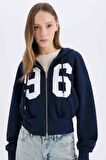 DeFacto Coool Oversize Geniş Kalıp Kapüşonlu Baskılı Kalın Fermuarlı Sweat Hırka E5462AX25SMNV241