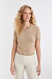 DeFacto Regular Fit Bisiklet Yaka Basic Düz Düğmeli Kısa Kollu Triko Hırka D4643AX24AUBG208