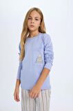 DeFacto Kız Çocuk Pijama Takım Bisiklet Yaka Uzun Kollu Üst Beli Lastikli Uzun Alt D2112A824AUPR462