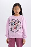 DeFacto Kız Çocuk Barbie Relax Fit Bisiklet Yaka Sweatshirt D4379A824WNPR139
