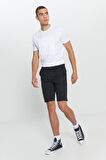Erkek Siyah Slim Fit Dar Kesim Armürlü %100 Pamuk Casual Chino Şort