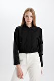 DeFacto Gömlek Yaka Basic Düz Fermuar Çıtçıtlı Cepli Bomber Ceket C4542AX24SPBK81