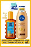 NIVEA SUN Güneş Koruyucu ve Bronzlaştırıcı Vücut Spreyi 200ml, SPF30 ve Q10 Sıkılaştırıcı Bronzlaştırıcı Vücut Losyonu 200ml, Çanta Hediye