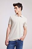 D'S Damat Regular Fit Taş Pike Dokulu %100 Pamuk Kıvrılmaz Polo Yaka Nakışlı T-Shirt 4HC14ORT51000