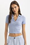 DeFacto Slim Fit Dar Kesim Fitilli Kaşkorse Kısa Kollu Polo Tişört C4076AX24SPBE305