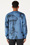 Erkek Indigo Oversize Bol Kesim Bisiklet Yaka Modern Desenli Yumuşak Dokulu Sweatshirt