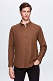 Slim Fit Vizon Armürlü Düğmeli Yaka Pamuklu Gömlek 1HC02ORT96265