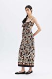 DeFacto Lug Von Siga x DeFacto Bodycon Desenli Askılı Poplin Midi Elbise C1297AX24SMBK81