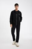 DeFacto Siyah Relax Fit Kapüşonlu Waffle Baskılı Cepli Fermuarlı Sweatshirt D2629AX24AUBK81