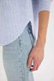 Oversize Geniş Kalıp Gömlek Yaka Çizgili Oxford Uzun Kollu Gömlek
