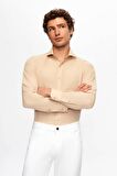 Slim Fit Bej Italyan Yaka Dar Kesim Klasik Kravatlık Uzun Kollu Kolay Ütülenebilir Nefes A 2HF02ORT5185