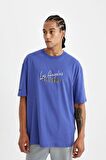 DeFactoFit NBA Los Angeles Lakers Oversize Geniş Kalıp Bisiklet Yaka Sırt Baskılı Pamuklu Kısa Kollu Tişört C9256AX24AUPR76