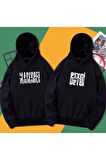 Unisex 2'li Siyah Hanımcı Ve Beyci Baskılı Oversize Kapşonlu Sweatshirt