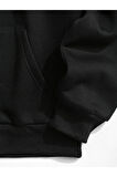 Unisex Siyah Kurukafa Baskılı Oversize Kapşonlu Sweatshirt