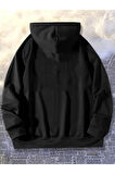 Unisex Siyah Needs Baskılı Kapüşonlu Oversize Sweatshirt