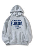 Unisex Gri Florida Baskılı Kapşonlu Oversize Sweatshirt