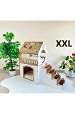 XXL Ahşap Dekoratif Kedi Evi-köpek Kulubesi Minder Ve Tasma Hediyeli Beyaz- Modena