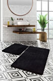 Banyo Paspas Takımı 120x100 ve 120x50 Peluş Klozet Takımı Uzun Tüylü Siyah Set