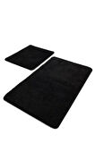 Banyo Paspas Takımı 120x100 ve 120x50 Peluş Klozet Takımı Uzun Tüylü Siyah Set