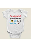 Amcasına Yaslanan Dik Yürür Yazılı Pamuklu Yumuşak Unisex Çıtçıtlı Body Zıbın