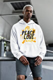 Peace Love Yazılı Unisex Oversize Hoodie