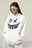Tasarım Gülen Yüz Baskılı Unisex Oversize Hoodie