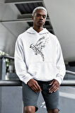 Tasarım Nota Kuş Baskılı Unisex Oversize Hoodie