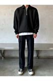 Polo Yaka Yarım Fermuarlı Unisex Oversize Sweatshirt