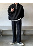 Polo Yaka Yarım Fermuarlı Unisex Oversize Sweatshirt