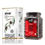 Soğuk Sıkım Natürel Sızma Zeytinyağı 1L Teneke + Yağlı Siyah  Sele  Zeytin 1000 Gr 291-320- Cam (2'li Ekonomik Paket)