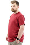 Mode XL Büyük Beden Erkek T-Shirt Basic Likralı Bisiklet Yaka Tişört U24073 Bordo