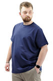Mode XL Büyük Beden Erkek T-Shirt Basic Likralı Bisiklet Yaka Tişört U24073 İndigo