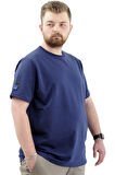 Mode XL Büyük Beden Erkek T-Shirt Basic Likralı Bisiklet Yaka Tişört U24073 İndigo