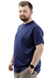 Mode XL Büyük Beden Erkek T-Shirt Basic Likralı Bisiklet Yaka Tişört SPORTS U24074 İndigo