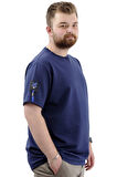 Mode XL Büyük Beden Erkek T-Shirt Basic Likralı Bisiklet Yaka Tişört SPORTS U24074 İndigo