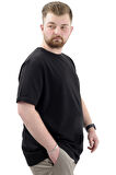 Mode XL Büyük Beden Erkek T-Shirt Basic Likralı Bisiklet Yaka Tişört NEW YORK U24075 Siyah