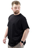 Mode XL Büyük Beden Erkek T-Shirt Basic Likralı Bisiklet Yaka Tişört NEW YORK U24075 Siyah