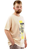  Mode XL Battal Beden Erkek Pamuklu T-Shirt Yumuşak Dokulu Baskılı FRANCISCO U24086 Bej
