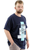 Mode XL Battal Beden Erkek Pamuklu T-Shirt Yumuşak Dokulu Baskılı FRANCISCO U24086 Lacivert