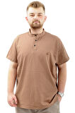 Mode XL Büyük Beden Erkek Tişört Düğmeli Hakim Yaka T-Shirt U24339 Sütlü Kahve