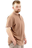 Mode XL Büyük Beden Erkek Tişört Düğmeli Hakim Yaka T-Shirt U24339 Sütlü Kahve