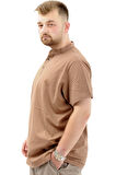 Mode XL Büyük Beden Erkek Tişört Düğmeli Hakim Yaka T-Shirt U24339 Sütlü Kahve