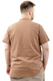 Mode XL Büyük Beden Erkek Tişört Düğmeli Hakim Yaka T-Shirt U24339 Sütlü Kahve