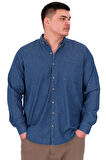 Mode XL Büyük Beden Erkek Uzun Kol Kot Gömlek U24391 Mavi
