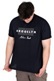 Mode XL Büyük Beden Erkek Tişört Baskılı BROOKLYN WAFFLE U25002 Lacivert